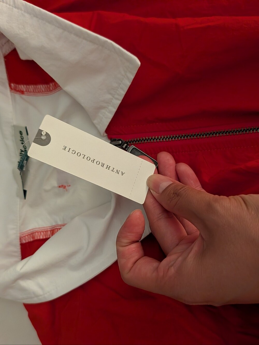 Anthropologie Red and White Colorblock Bomber Jacket - Picture 6 of 8